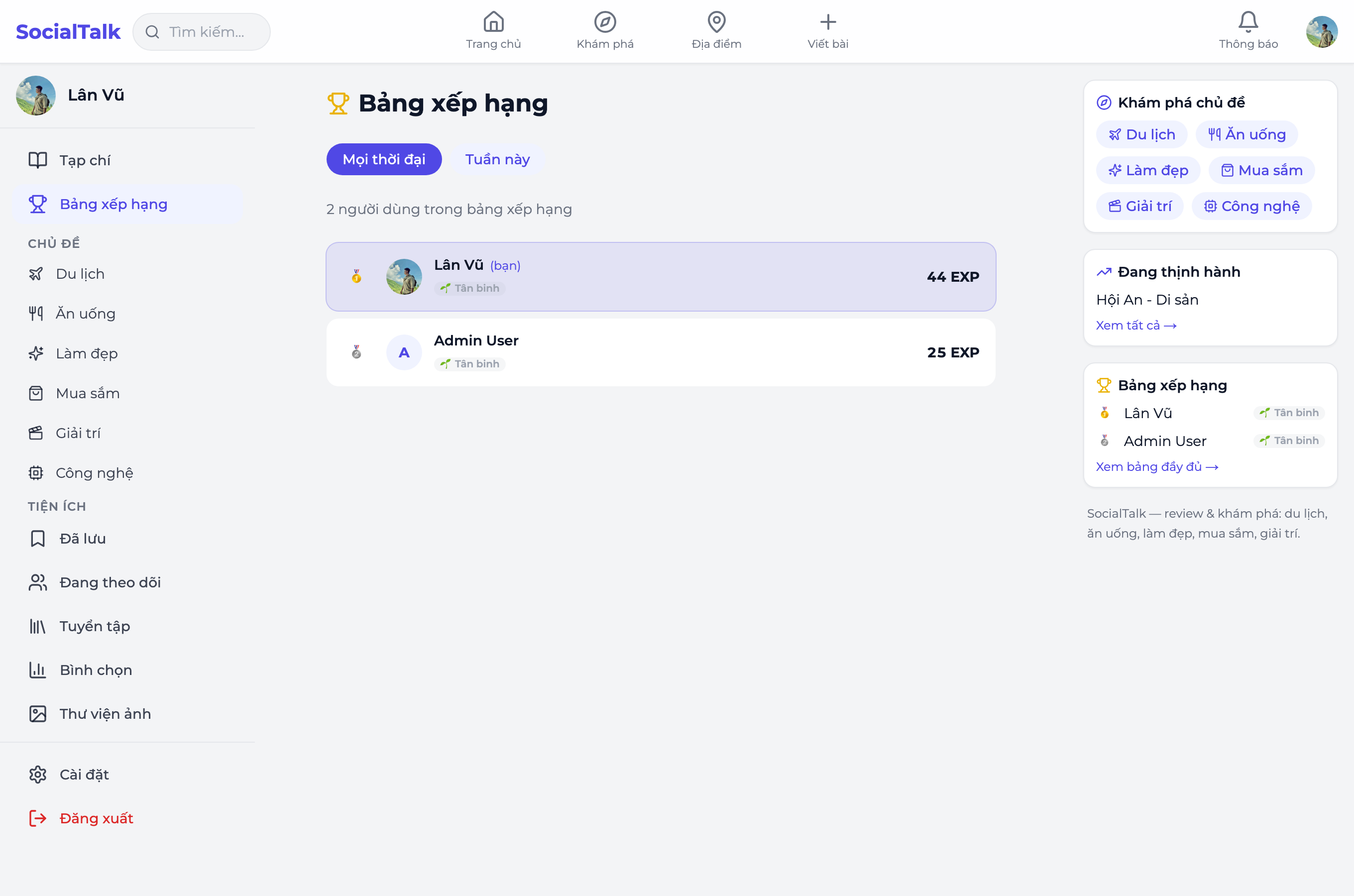 Bảng xếp hạng